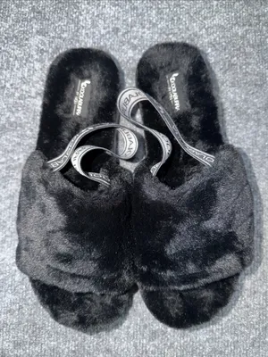 Koolaburra By Ugg Black Faux Fur Slide Sandals with Branded Elastic Strap thumbnail 2