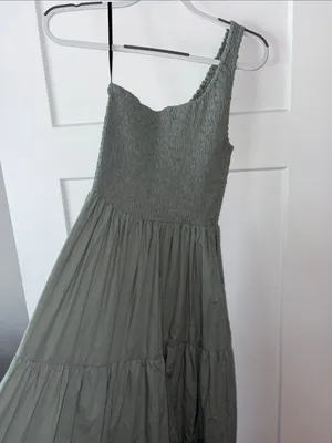 SWF x Revolve Smocked One Shoulder Maxi Dress Womens M Light Green Tiered Cotton thumbnail 3