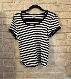 Eye Candy Striped Ribbed Short Sleeve T-Shirt Size XL thumbnail 1