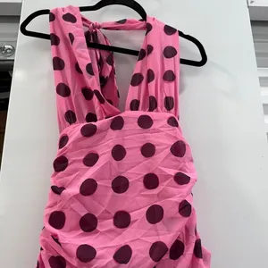Alyweatry Pink Polka Dot Halter Maxi Dress Ruched V Neck Y2K Summer Sundress thumbnail 2