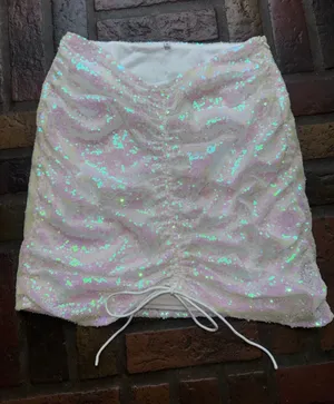 Superdown White with colorful sequins Ruched Mini Skirt S thumbnail 1