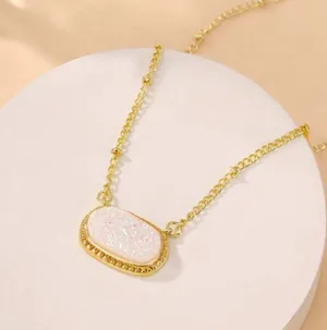 White Sparkle Oval Pendant Necklace thumbnail 2