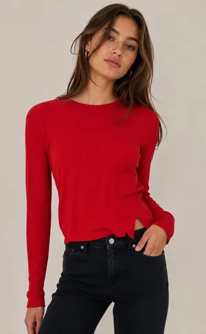 Helmut Lang Red Ribbed Knot Long Sleeve Slightly Cropped Sweater Womens S Casual thumbnail 1
