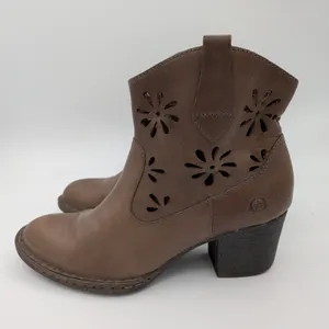 Born Ivy Brown Leather Floral Laser Cut Out Ankle Boots‎ Womens 7 EU 38 thumbnail 2