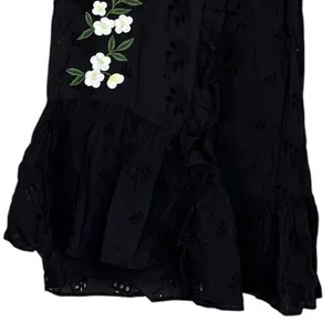 Zara Delicate Eyelet Floral Daisy Embroidered Sleeveless Mini Dress Large Black thumbnail 4