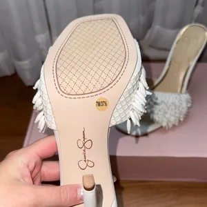 Jessica Simpson White Fringe Olya Sandal heel thumbnail 4