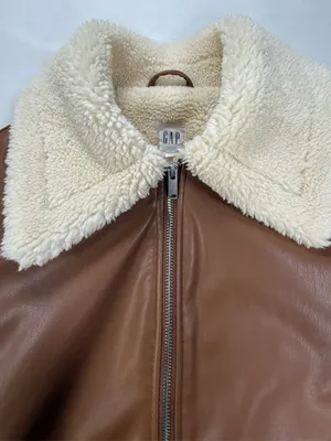 GAP Brown Bomber Jacket with Cream Sherpa Trim thumbnail 5