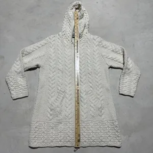 Aran Wool Knot Hooded Zip Up Sweater Women's SZ Small Merino Wool Fisherman thumbnail 3
