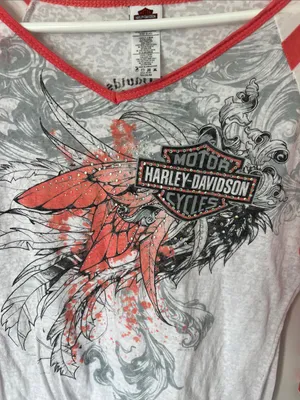 Harley Davidson Stripe Sleeve Oklahoma City OKC womens top, size Medium ^ thumbnail 2