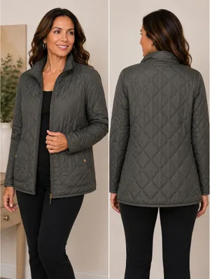 Eddie Bauer Quilted Olive‎ Green Jacket with Snap and Zipper Closure thumbnail 2