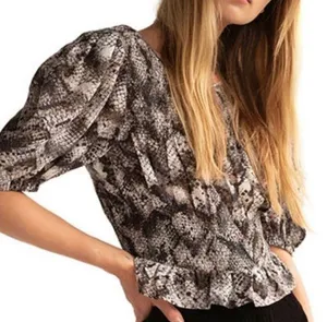 Free People NWOT Black Snakeskin XOXO Smocked Blouse Size Large thumbnail 1