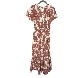 Anthropologie Somerset Maxi Dress Size XS Neutral Floral Dot Brown Cotton thumbnail 3