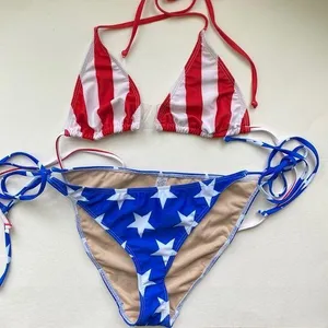 NWOT Forplay sexy Stars and Stripes string bikini, size large thumbnail 1