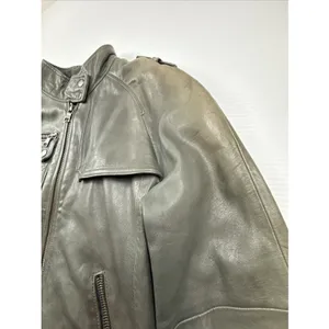 Banana Republic 100% Leather Women S Green Soft Jacket Moto Discolored thumbnail 2