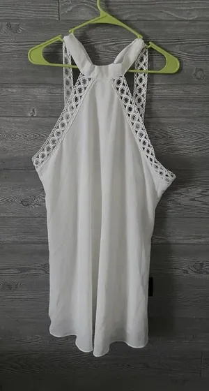 Lulus White Crochet Lace Trim Halter Neck Mini‎ Dress Women's Size M thumbnail 1