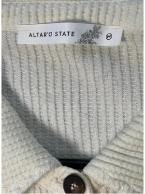 Women's Altar'd State White Waffle Knit Button Down Shirt Size M thumbnail 6