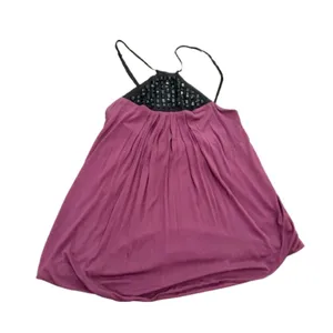 Beaded Accent Knit Halter Top Size Medium Purple Plum & Black thumbnail 1