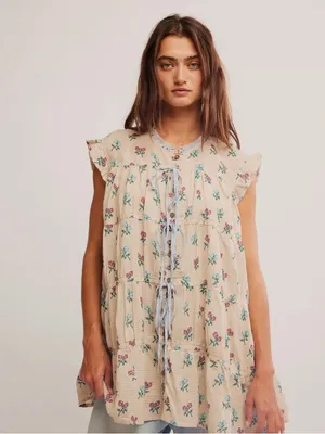 NWT Free People Sundown Ivory‎ Combo Ditsy Floral Cottagecore Boho Tunic Dress thumbnail 4