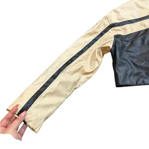 Lane 201 Cloud Ten Women’s Size M Cropped Racer Jacket Black Tan Faux Leather Moto Baddie thumbnail 6