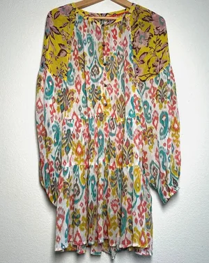 Anthropologie Maureen Babydoll Tunic Blouse Sheer Multicolor Floral Paisley M thumbnail 3