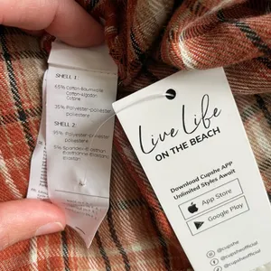 Cupshe Cream Top with Rust Plaid Hem and Sleeves thumbnail 3