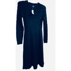 Gap Black Textured Long Sleeve Midi Sweater Dress XS‎ Petite S/792737-00 NEW thumbnail 2