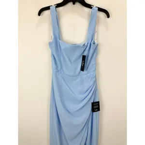 Lulus Glamorous Disposition Light Blue Ruched Maxi Dress Formal Long Medium NWT thumbnail 6