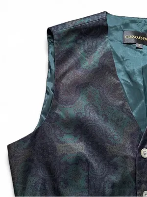 Classiques Entier Silk Teal and Black Paisley Vest Unisex Layering Size Small thumbnail 3