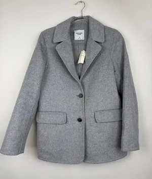 Abercrombie & Fitch Gray Heavy-weight Wool Blend Blazer Coat Size Medium NWT thumbnail 1