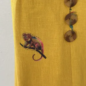 Farm Rio 100% Linen Jungle Tucanos Button Midi Yellow Embroidered Dress Sz XS thumbnail 12