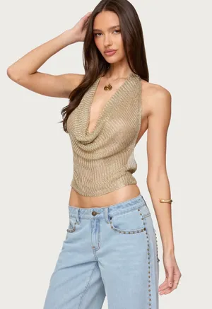 Edikted Cowl Neck Open Back Top thumbnail 1