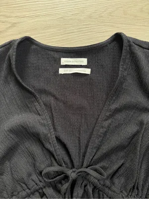 Urban Outfitters Black Tie Cropped Blouse bell sleeve coquette fairy grunge y2k thumbnail 2