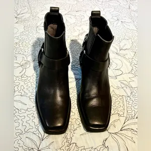 Sam Edelman Bellamie Black Leather Moto Harness Ankle Boots Block Heel Sz 6 💛 thumbnail 13