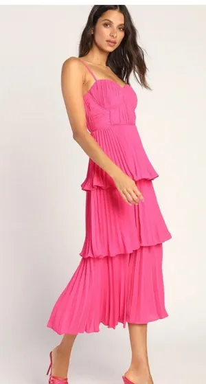 Pink tiered midi dress thumbnail 2