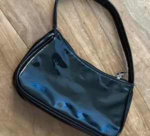 Black Patent Shoulder Bag - Sleek Minimalist Women's Purse thumbnail 1