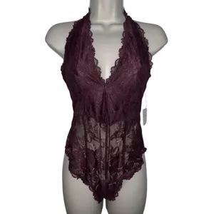 Intimately‎ Free People Plum Jam Everyday Lace Bodysuit Size Small Sheer New $58 thumbnail 3