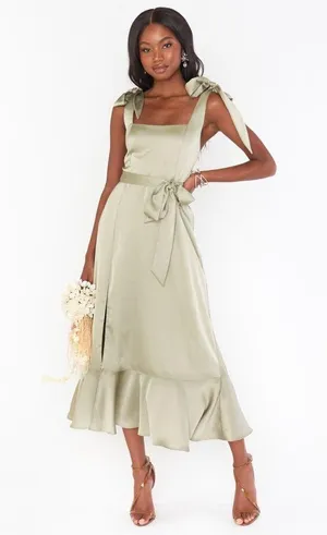 SHOW ME YOUR MUMU Claire Midi Dress In Moss Green Luxe Satin thumbnail 9