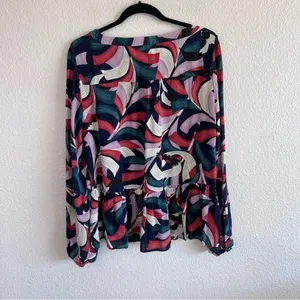 Maeve Anthropologie‎ Cheyenne Blouse Peplum Geometric Brick Navy thumbnail 9