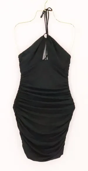 Princess Polly Ruched Halter Mini Dress Womens Size‎ 4 Black Club Bodycon LBD thumbnail 1