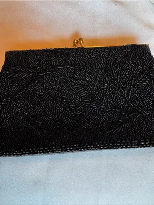 Elegant Vintage Black Beaded Evening Clutch thumbnail 2