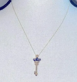 Silver & periwinkle crown key necklace thumbnail 1