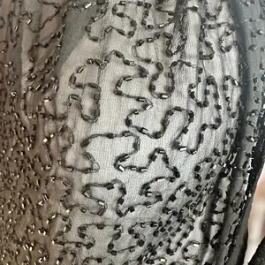 Silk Beaded Elegant Black Sheer Shawl Scarf Size OS thumbnail 2