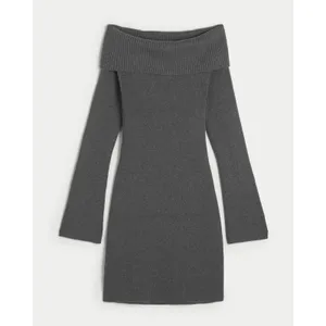 Hollister Sweater Dress Women Small Gray NWT‎ Off Shoulder Ribbed Knit Coquette thumbnail 4