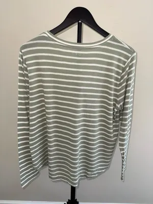 Loft Striped Long Sleeve Tee Size XL Green White thumbnail 3