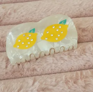 New Pink Linen Lemon fruit Acetate Claw Clip Yellow thumbnail 3