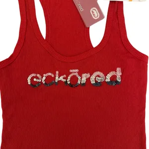 Ecko Red Y2K Ribbed Beater Sequence‎ Tank Top Size Small Red Cotton thumbnail 11