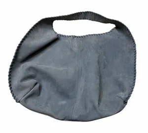 🩶 Suede Slouch Bag 👜‎ Boho Whipstitch Y2K Shoulder Tote ✨ Gray thumbnail 1