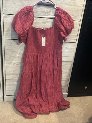 Stacey Puff Sleeve Smocked Rose Boho Midi Dress thumbnail 6