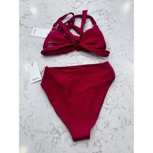 NWT Quince Cherry Red Italian Full Coverage Ring Triangle Bikini Top & Bottom S thumbnail 2