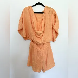 Free People Pietro Tie Back Romper open back Flowy lagenlook boho size XS thumbnail 3